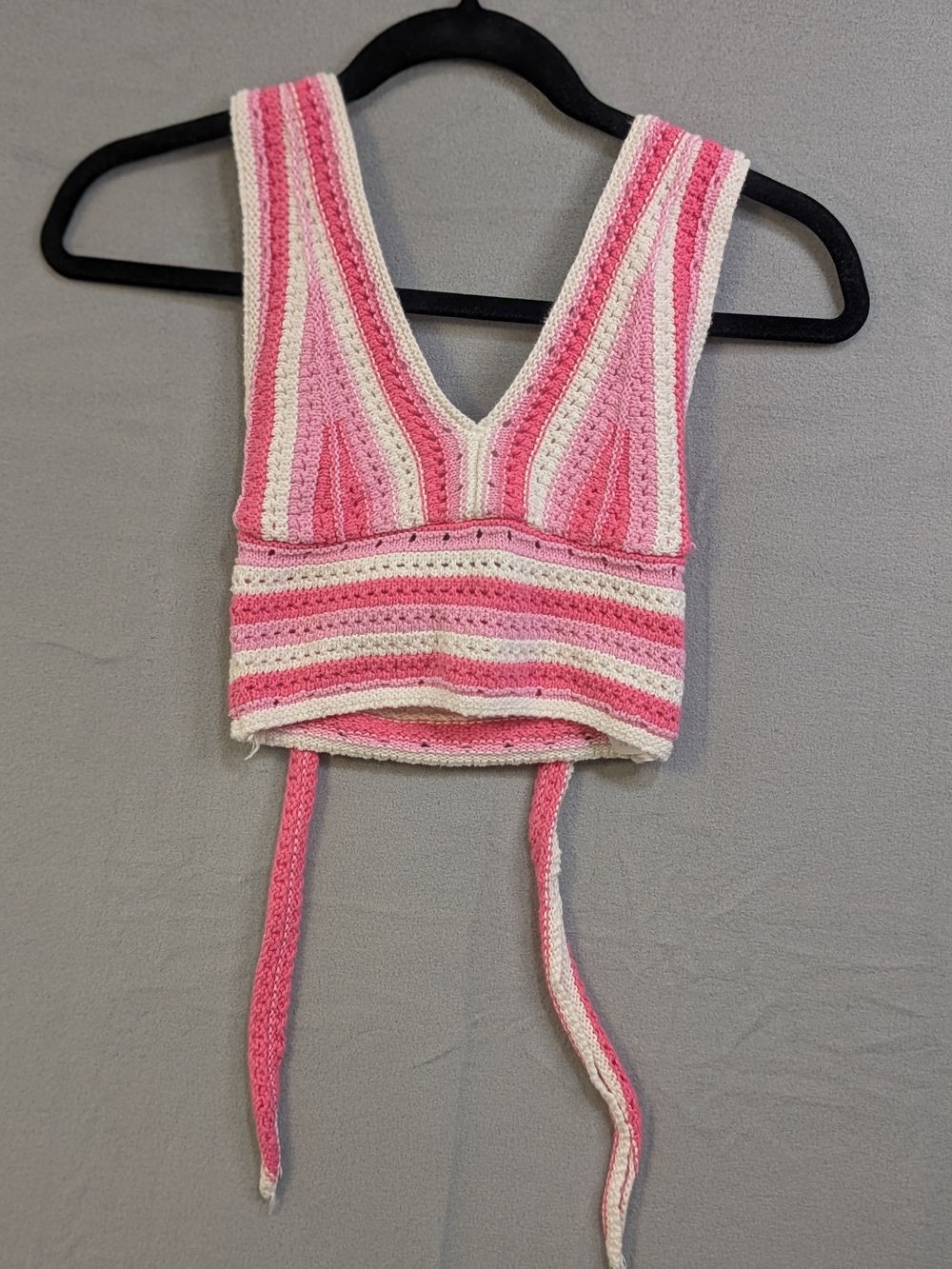 Hollister Pink & White Striped Crochet Crop Top
